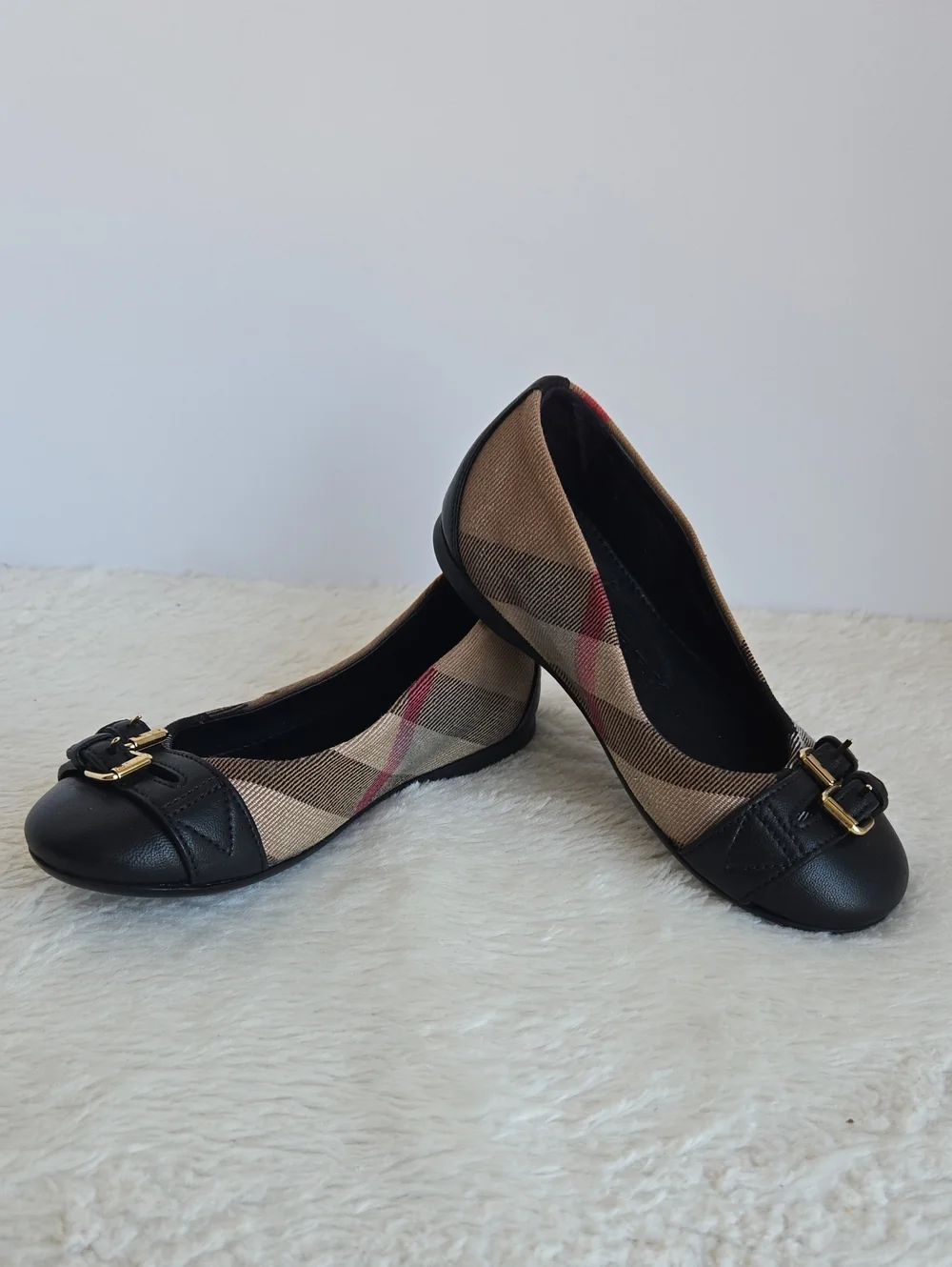 Burberry Classic Check Canvas & Leather Buckle Flats